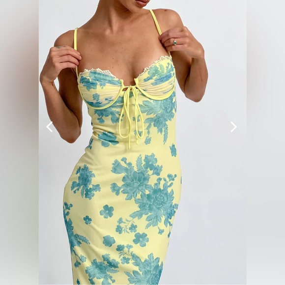 Selfie Leslie Fortune Lace Trim Mesh Dress Floral M S - Picture 2 of 5